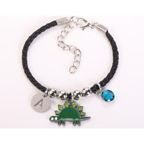 DIY Custom made lucky stone letter bracelet Animal dinosaur Bracelets Women Girls Twelve months lucky stone Pendant gifts