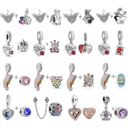 1+1New Bright Heart Pendant Angel Wings DIY Jewelry Accessories Making Brand Men and Women Bracelets Necklaces Gifts