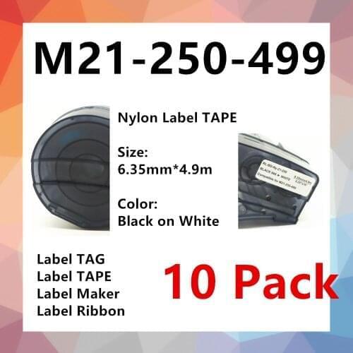 10 PK BMP21 M21 250 499 Nylon Label TAPE Ribbon For BMP21 PLUS BMP21 LAB Printer Black On White label maker label tape 2.5