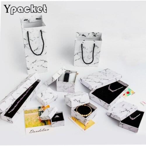 100pcs/lot Jewelry Sets Gift Packaging Bags Marble Bag Jewelry Sets Paper Handle Bracelet Earring Bags Shopping Bags