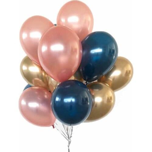 15pcs rose gold Latex Balloons with Luminous Blue Chrome Metal Balloons for Wedding Birthday Party Decorations Kids Adult Globos