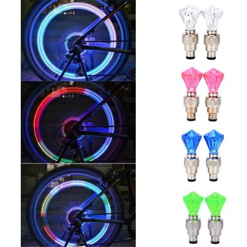 2x Diamond Shape Tyre Valve Caps LED light Car Motor bike bicyle tyre gas mouse lamps