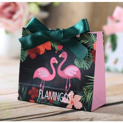 50 Pcs Mini Flamingo Wedding Favors Gift Bags Candy Boxes Party Gift Box Chocolate Box Giveaways Box Bomboniera With Ribbon