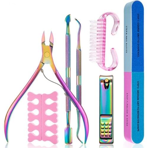 7Pcs/Set Nail Art Exfoliating Tools Scissors Plier Peeling Push Dead Skin Cuticle Pusher Nipper Spoon Remover Clipper Cutter