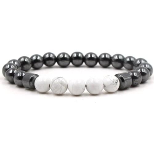 8mm her342 adjusted Charm nature white Howlite hematite bead Bracelet women Healing Prayer Reiki Chakra Buddha Yoga