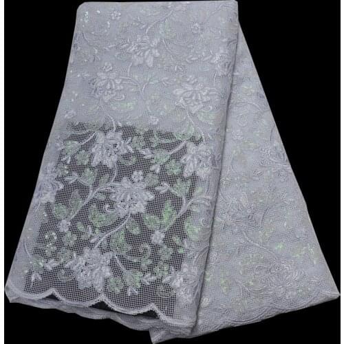 Free shipping (5yards/pc) high quality Africa tulle lace fabric sequins embroidered French lace for wedding party dress FLP976