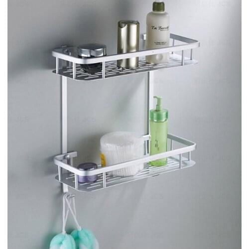 Shiny Bathroom Aluminum Plate Shelf Bathroom Shampoo Shower Gel Rack Kitchen Hanging Storage Rack