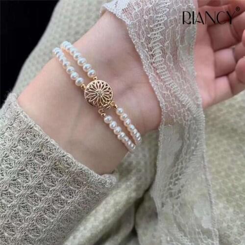 Natural freshwater Double layer Handmade Retro pearl bracelet women jewelry pearl bracelet wedding gift