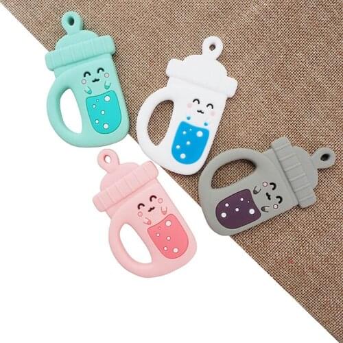 Chenkai 5PCS Milk Bottle Silicone Baby Teether BPA Free Sensory Nurse Pacifier DIY Infant Necklace Pendant Teething Chewing Toy