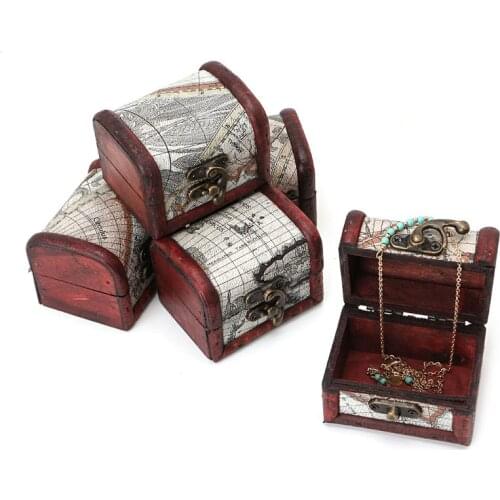 Wooden Pirate Map Jewellery Storage Box Case Holder Vintage Treasure Chest MAY-24B