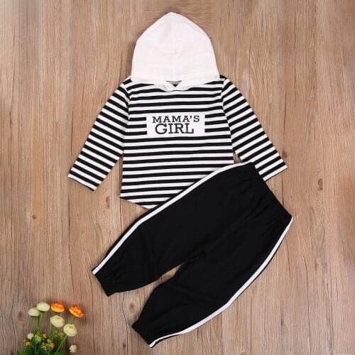 2Pcs Children Autumn Outfits Stripes Long-Sleeves Hoodie + Elastic-Waist Harem Pants Suit for Little Girls 2-7 Years