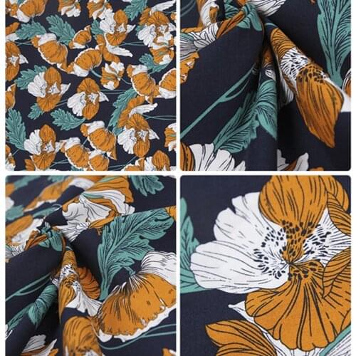 BZ61 100*140cm Plants Blue Yellow White Flowers Printed Cotton Fabric For Women Dresses Clothing DIY Sew Fabric Home Textiles