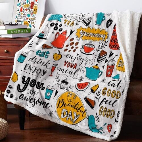 Cafe Doodle Teapot Cup Food Fleece Blanket Warm Cashmere Blanket Office Sofa Supplies Blankets for Beds