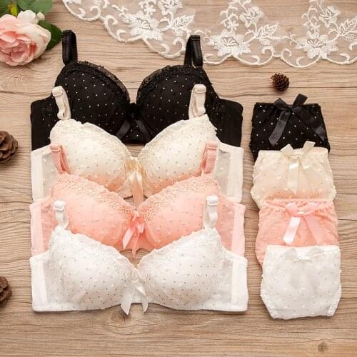 2021 New Teen Girls Clothing Cute Girly Bra Set Cotton Lace High School Student Developmental Sexy Underwear for 12+y