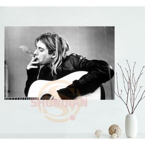 Kurt Cobain (Smoking) Music Poster Custom Satin poster print cloth fabric wall poster print Silk Fabric Print