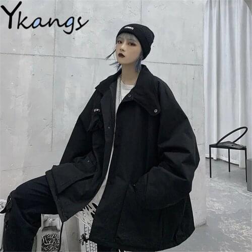 Gothic Dark Style Cargo Jacket Oversized Harajuku Trend Loose Cool Solid Color Baseball Uniform Spring Autumn Black Streetwear
