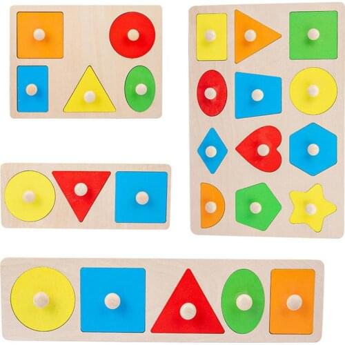 Montessori Materials Colorful Geometry Grasping Board Wooden Pegged Grab Shape Sorting Board Toys for Baby Home Educational Toy