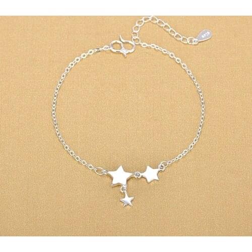 925 Sterling Silver Link Chain Tassel Star Charm Bracelet &Bangle Anklets For Women Girls Wedding Party Jewelry A162
