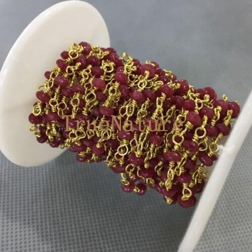 Fashion Malaysian Jade Wire Wrapped Beaded Chains Gold Finish Brass Rosary Style Oxidized Chains In 3*4mm RC5010