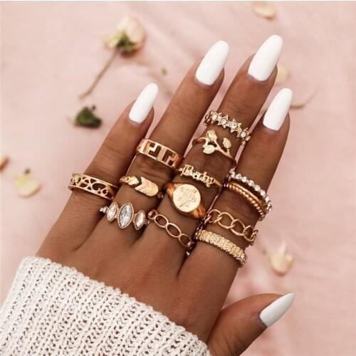 LETAPI Fashion Jewelry Rings Set Gold Color Metal Alloy Hollow Round Women Finger Ring For Girl Lady Party Wedding Gift