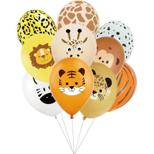 10pcs new forest animal theme party balloon set cartoon animal zebra tiger lion shape latex balloon childrens birthday party de