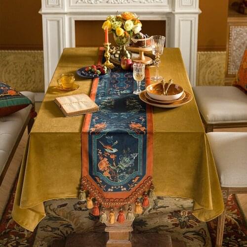 2021 New Dining Table Runner Luxury Soft Velvet Coffee Table Runners With Orange Tassel For Party Holiday Wedding Rectangle