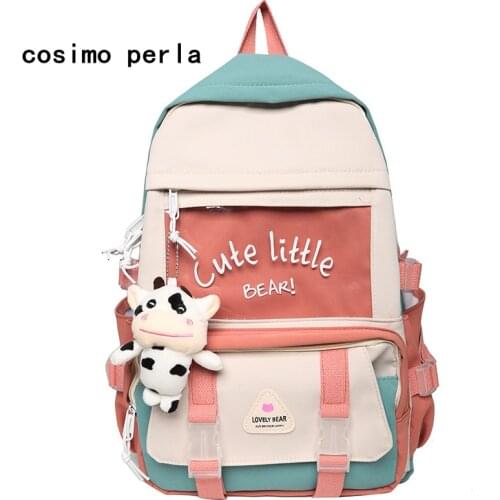 New Korean College Student Backpacks Harajuku Nylon Laptop Bookbags Large Preppy Style Cute Girl Travel Rucksack with Pendent