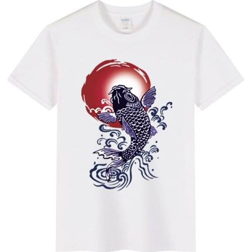 New Japanese Streetwear Hip Hop Koi Printed T Shirts Summer Men Women Tshirt 2019 Summer Casual Short Sleeved Men Tops Tees