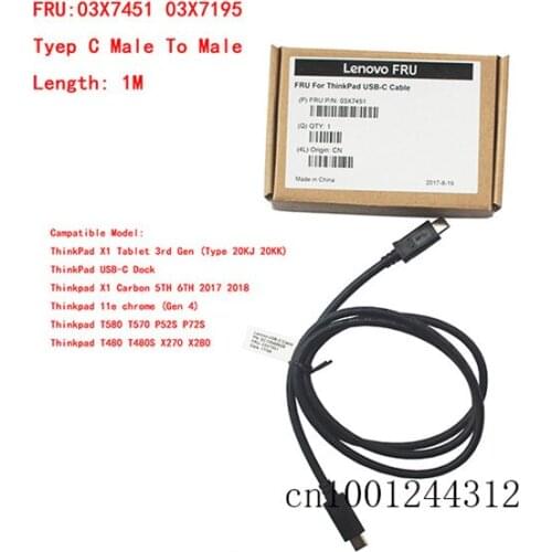 New USB-C Cable Male to Male 1M 03X7451 for Lenovo Thinkpad T580 T570 P52S P72S Type C Cable