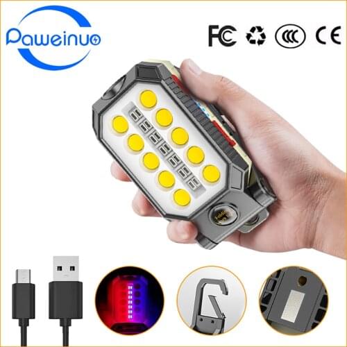 Paweinuo USB Rechargeable LED Flashlight COB Work Light Portable Waterproof Camping LED Lantern Magnet Design with Power Display