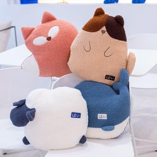 Plush Animal Pillow Cute Cat Whale Fox Sheep Pillow Blue White Gray Room Chair Decoration Cushion Air Conditioning Quilt
