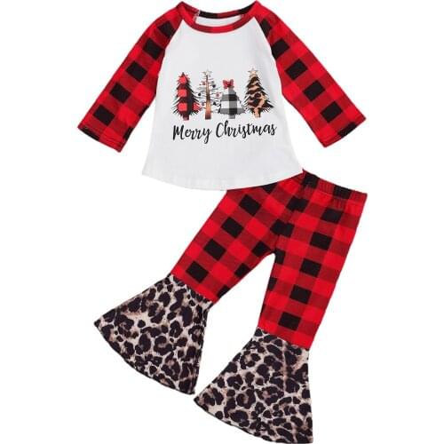 Christmas Girls Clothes Set 2pcs Toddler Kids Girls Ruffle T-shirt Tops Long Pants Girls Fall Outfits Children Clothing Set 1-5Y