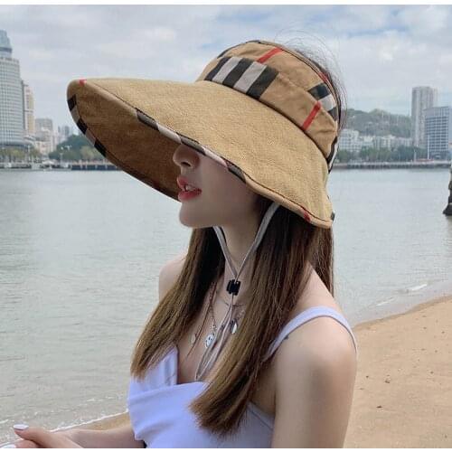 Straw Hat Womens Big Brim Hat Wide Brim Summer Outdoor Non-Top Folding Sun Protection