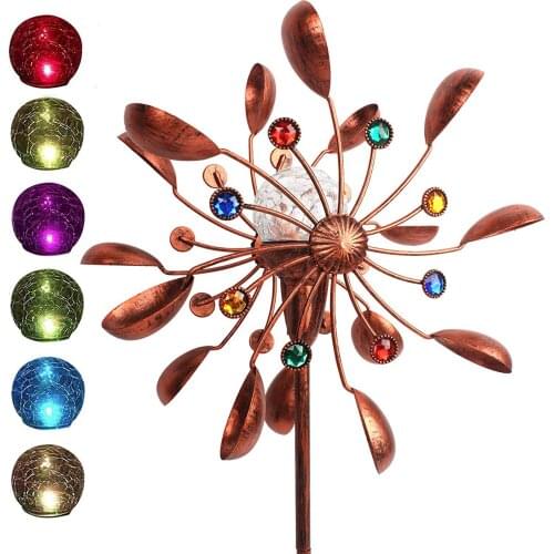 Solar Wind Windmill Bronze Wrought Iron Courtyard Windmill Windpower Spinner Multi-Color Metal Garden Decor Courtyard Decor