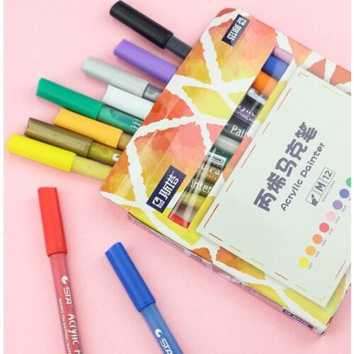 STA 12/24 Colors Acrylic Permanent Paint Marker pen for Ceramic Rock Glass Porcelain Mug Wood Fabric Canvas Painting