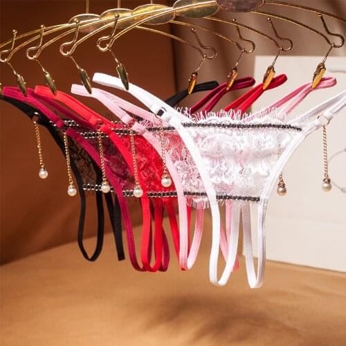 1 Pcs Pearls metal chain womens thong Panties G-strings Hot Sexy Lingerie Lace Underwear Sex Transparent Briefs