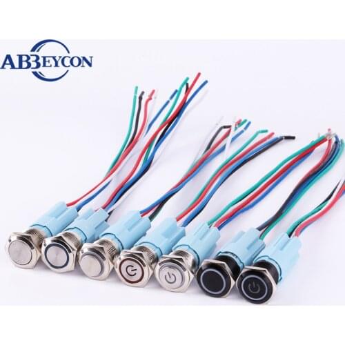 16mm 12V Led Metal Push Button Shell Ring Power Logo Illuminated Momentary Button Switch Self-locking Waterproof Light Brass Swi