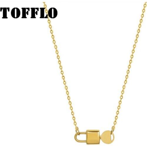 TOFFLO Stainless Steel Jewelry Design Sense Lock Key Pendant Necklace Womens Fashion Clavicle Chain BSP909