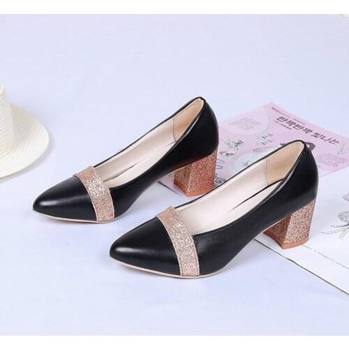 Womens shoes new fashion shiny thick heels high heels pointed soft soles comfortable non-slip lady shoes