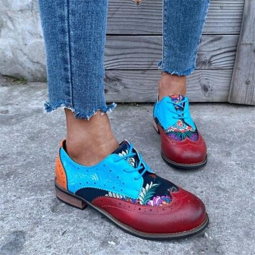 2021 Spring Vintage Oxford Shoes for Women Low Heel Shoes Woman British Lace Up Brogues Bohemia Thin Shoes Retro Chaussures