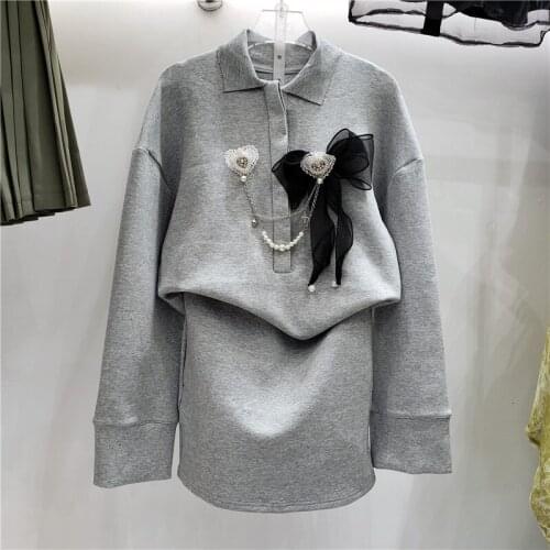 European New Autumn Temperament Casual High Waist Back Hollow Out Gray Sports Suit Dresses Women Fashion Streetwear 2021