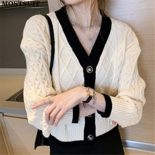 Vintage Patchwork Knitted Cardigan Sweater Women Full Sleeve V-neck Singl Breasted Jumpers Chic Stylish Female Tops Jacket 2021