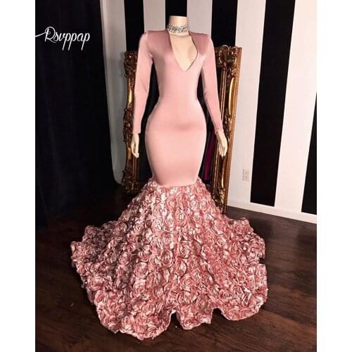 Long Sexy Prom Dresses 2020 Slim Mermaid See Through Neckline Rose Gold Sequined And Tiered African Women Prom Dress
