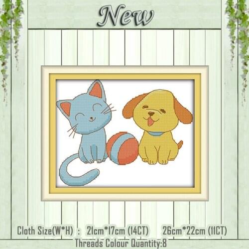Cat and dog are in harmony animals painting counted printed on canvas DMC 14CT 11CT Cross Stitch Needlework Sets Embroidery kits