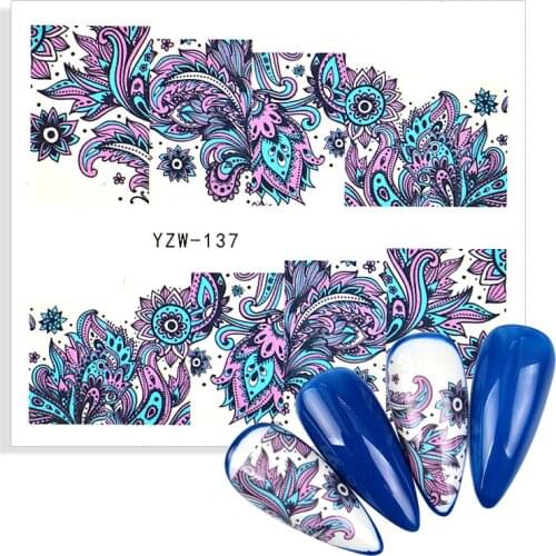 1 Sheet Blue Flower Vine Water Nail Sticker Decal Transfer Leaf Nail Sliders Summer Tattoo Nail Art Decoration Watermark Tattoos