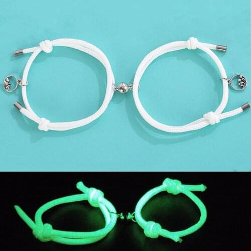1Pair Couples Bracelets Best Friend Bracelet Fluorescent Luminous Shiny Oath Bracelet Rope Weaving Magnet Attract Love Jewelry
