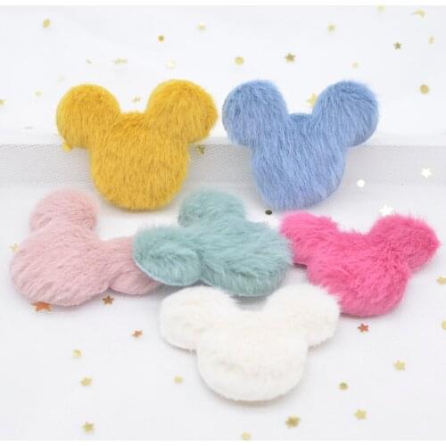 12pcs/lot 55*40mm Soft Plush Mink Hair Mouse Head Applique for DIY Clothes Hat Shoes Sewing Patches Hairpin Band Bow Decor L58