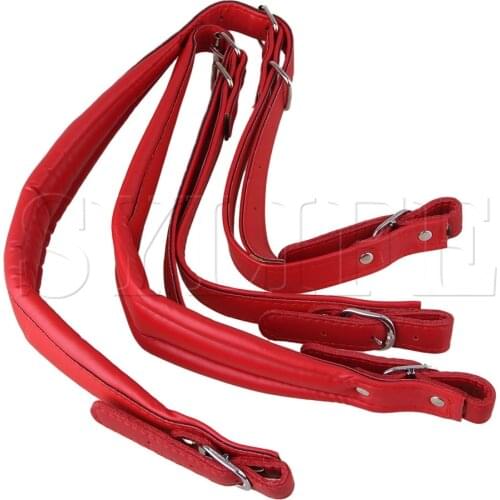 2 x Red Artificial Leather Adjustable Buckles Accordion Harness Strap
