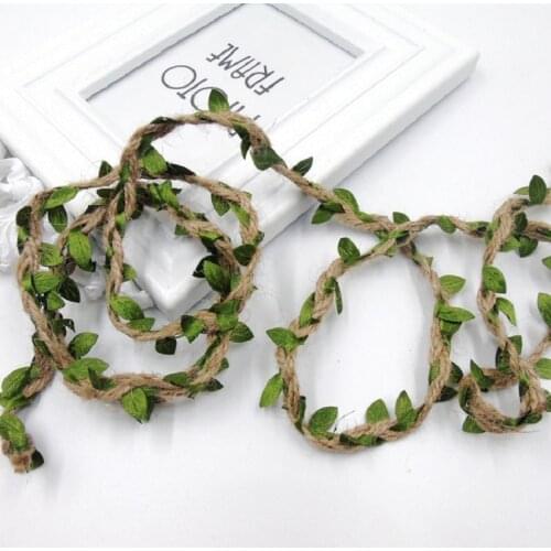 2M 5M Birthday Wedding Decoration Rattan Gift Bouquet Packaging Rope 5mm Simulation Green Leaves Weaving Hemp Rope DIY Wedding