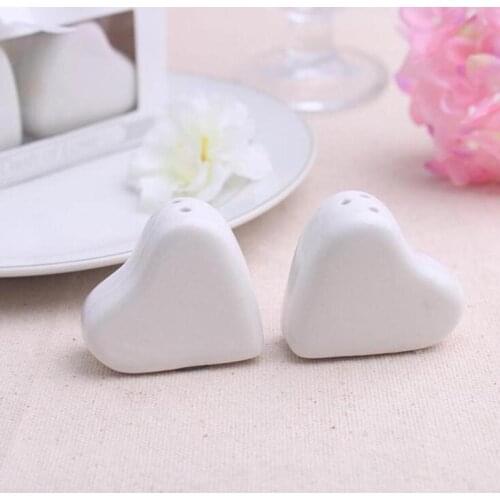 200pcs White heart-shaped ceramic pepper shaker Love Salt and Pepper bottle Creative Wedding Gift and Favor